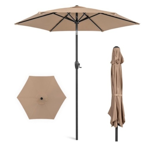 Outdoor Market Patio Umbrella w/ Push Button Tilt, Crank Lift - 7.5ft, Tan - Lot 230