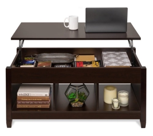 Multifunctional Lift Top Coffee Table w/ Hidden Storage, 3 Cubbies, Espresso - Lot 231