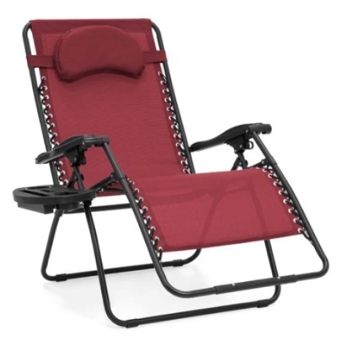 Oversized Reclining Zero Gravity Chair Lounger w/ Cup Holder, Pillow, Burgundy - Lot 26