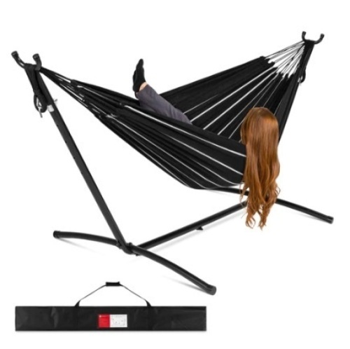 2-Person Brazilian-Style Double Hammock w/ Carrying Bag and Steel Stand, Onyx - Lot 31