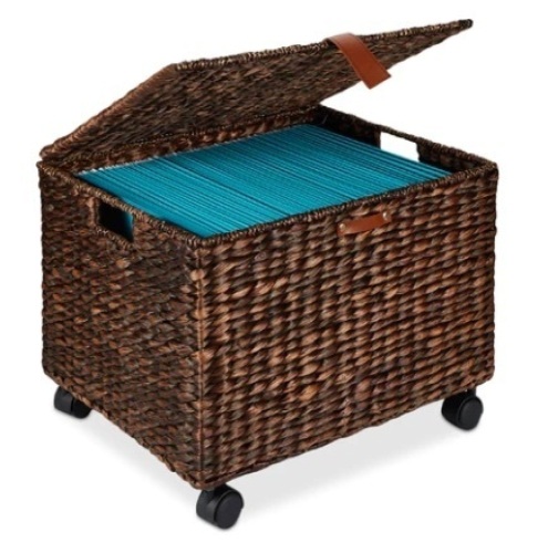 Mobile Water Hyacinth Rolling Filing Cabinet Storage Basket w/ Lid, Wheels, Brown, Appears New - Lot 45