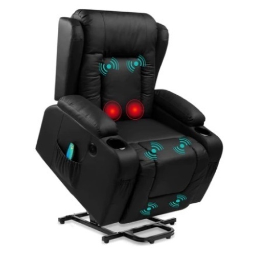 Electric Power Lift Recliner Massage Chair w/ Heat, USB Port, Cupholders, Black, Appears New - Lot 54