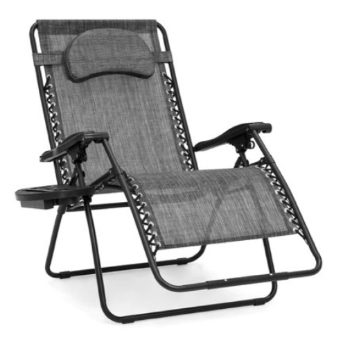 Oversized Reclining Zero Gravity Chair Lounger w/ Cup Holder, Pillow, Gray - Lot 63