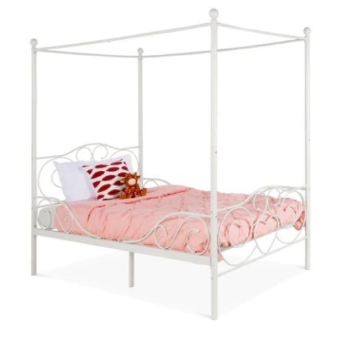 Classic 4-Post Metal Canopy Twin Bed Frame w/ Heart Scroll Design, Appears New - Lot 68