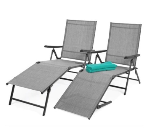 Set of 2 Outdoor Patio Chaise Recliner Lounge Chairs w/ Rust-Resistant Frame, Gray, Appears New - Lot 73