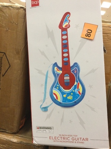 19in Kids Toddlers Musical Flash Guitar Pretend Play Toy w/ Mic, Stand, Appears New  - Lot 80