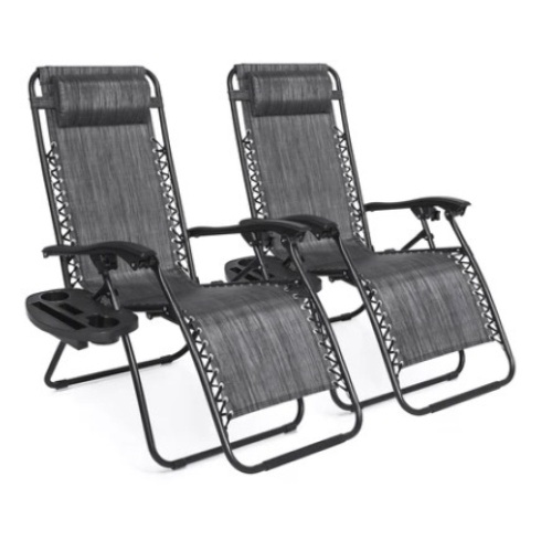 Set of 2 Adjustable Zero Gravity Patio Chair Recliners w/ Cup Holders, Appears New  - Lot 87