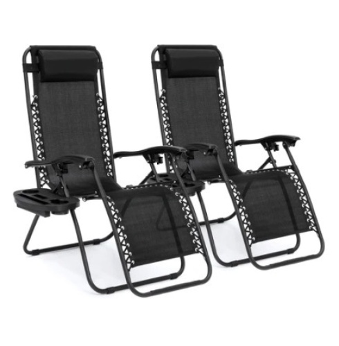 Set of 2 Adjustable Zero Gravity Patio Chair Recliners w/ Cup Holders, Appears New  - Lot 94