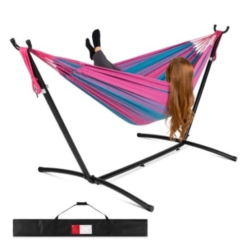 2-Person Brazilian-Style Double Hammock w/ Carrying Bag and Steel Stand, Appears New  - Lot 95