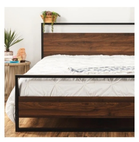 Metal Wood Platform Queen Bed Frame w/ Wooden Slats, Appears New  - Lot 98