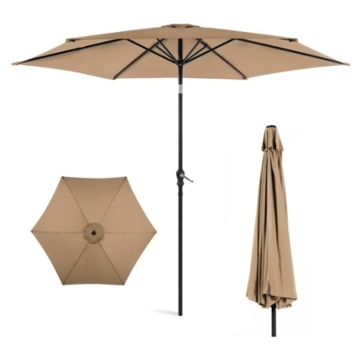 Outdoor Steel Market Patio Umbrella Decoration w/ Tilt, Crank Lift - 10ft, Tan - Lot 246
