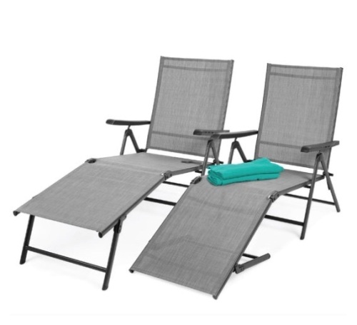 Set of 2 Outdoor Patio Chaise Recliner Lounge Chairs w/ Rust-Resistant Frame, Gray - Lot 249