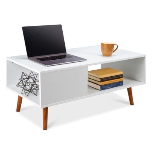 Wooden Mid-Century Modern Coffee Accent Table w/ Open Storage Shelf, Appears New  - Lot 350