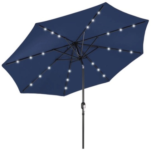 Solar LED Lighted Patio Umbrella w/ Tilt Adjustment, UV-Resistance - 10ft, Navy Blue - Lot 252