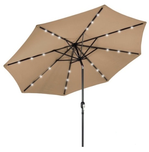 Solar LED Lighted Patio Umbrella w/ Tilt Adjustment, UV-Resistance - 10ft, Tan - Lot 254
