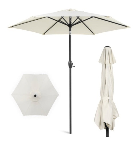 Outdoor Market Patio Umbrella w/ Push Button Tilt, Crank Lift - 7.5ft, Cream - Lot 255