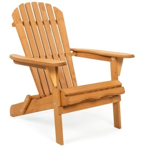 Folding Wooden Adirondack Chair Accent Furniture w/ Natural Finish - Brown - Lot 256