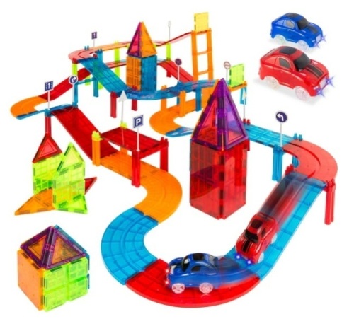 Best Choice Products 105-Piece Kids Magnetic Building Tiles Set, Racetrack Construction Education STEM Toy w/ 2 Cars - Lot 262