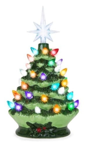 9.5in Pre-Lit Hand-Painted Ceramic Tabletop Christmas Tree - Lot 263