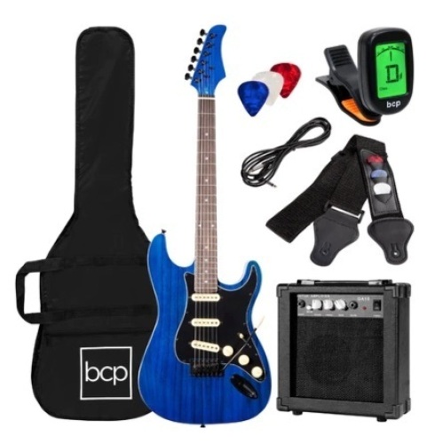 Beginner Electric Guitar Kit w/ Case, 10W Amp, Tremolo Bar - 39in, Midnight Blue - Lot 355
