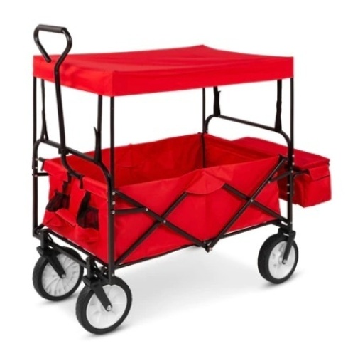 Utility Wagon Cart w/ Folding Design, 2 Cup Holders, Removable Canopy, Red - Lot 356