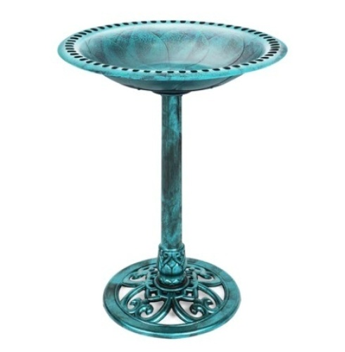 Vintage Outdoor Garden Bird Bath w/ Fleur-de-Lis Accents, Green - Lot 360