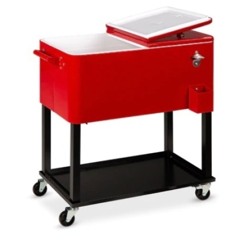 Portable Rolling Cooler Cart w/ Bottle Opener, Catch Tray - 80qt, Red  - Lot 371
