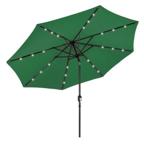 Solar LED Lighted Patio Umbrella w/ Tilt Adjustment, UV-Resistance - 10ft, Green - Lot 374