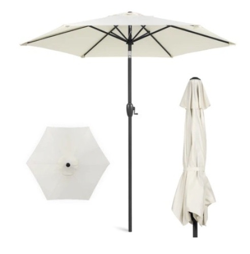 Outdoor Market Patio Umbrella w/ Push Button Tilt, Crank Lift - 7.5ft, Cream - Lot 375