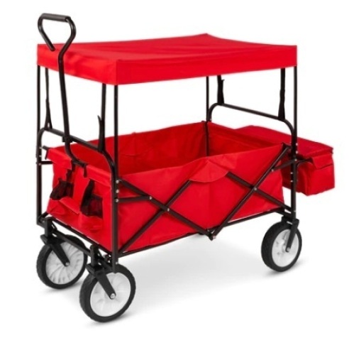 Utility Wagon Cart w/ Folding Design, 2 Cup Holders, Removable Canopy, Red - Lot 376