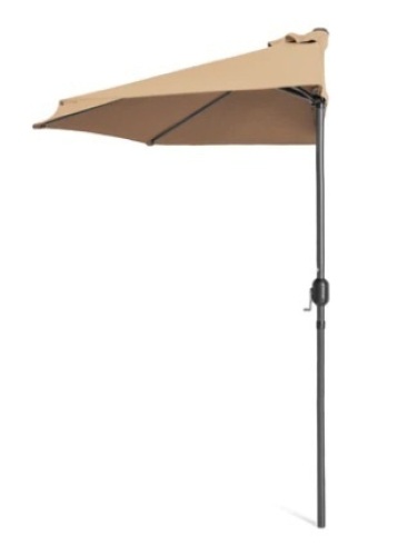 Half Patio Umbrella w/ 5 Ribs, Crank - 9ft, Tan - Lot 381