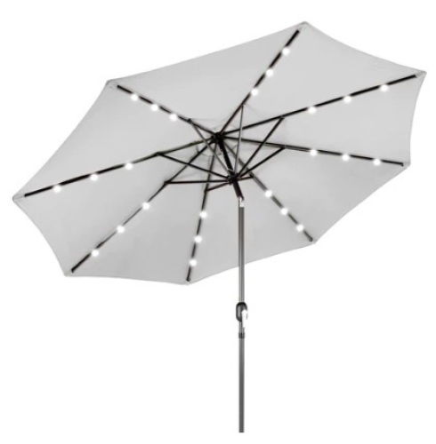 Outdoor Solar Patio Umbrella w/ Push Button Tilt, Crank Lift - 7.5ft, Fog Gray - Lot 384