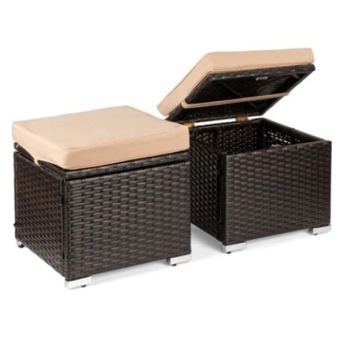 Set of 2 Wicker Ottoman, Brown/Beige - Lot 390