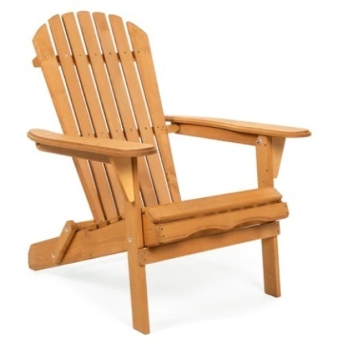 Folding Wooden Adirondack Chair Accent Furniture w/ Natural Finish - Brown - Lot 398