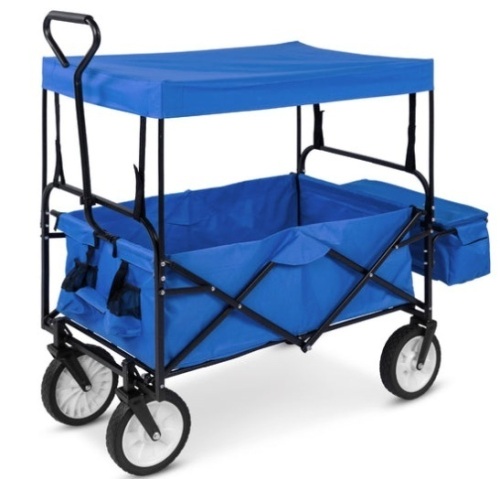 Utility Wagon Cart w/ Folding Design, 2 Cup Holders, Removable Canopy, Blue - Lot 274