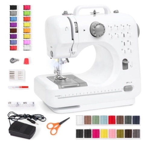 6V Portable Foot Pedal Sewing Machine w/ 12 Stitch Patterns, Gray - Lot 278