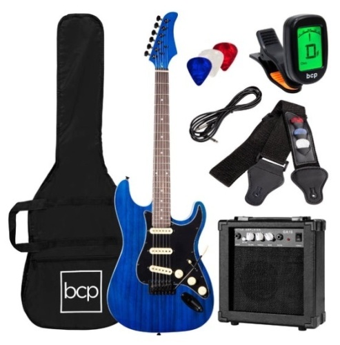 Beginner Electric Guitar Kit w/ Case, 10W Amp, Tremolo Bar - 39in, Midnight Blue - Lot 279