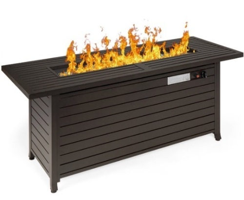 50,000 BTU Rectangular Propane Gas Fire Pit Table w/ Storage, Cover - 57in, Dark Brown - Lot 298