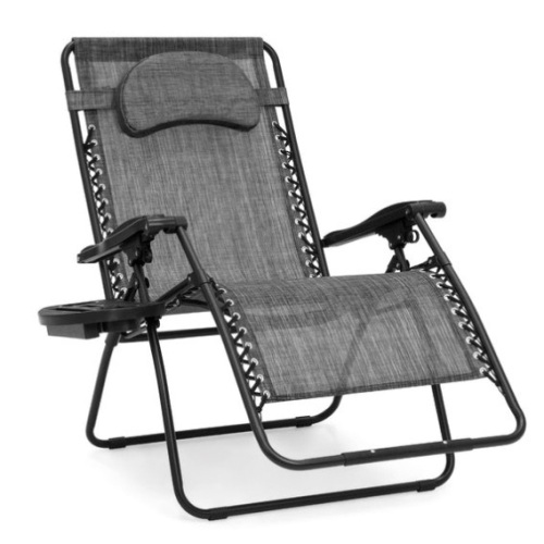 Oversized Reclining Zero Gravity Chair Lounger w/ Cup Holder, Pillow, Gray - Lot 299