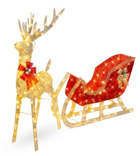 Lighted Christmas Reindeer & Sleigh Outdoor Decor Set w/ LED Lights - Lot 304