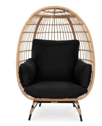 Wicker Egg Chair Oversized Indoor Outdoor Patio Lounger, Black - Lot 306