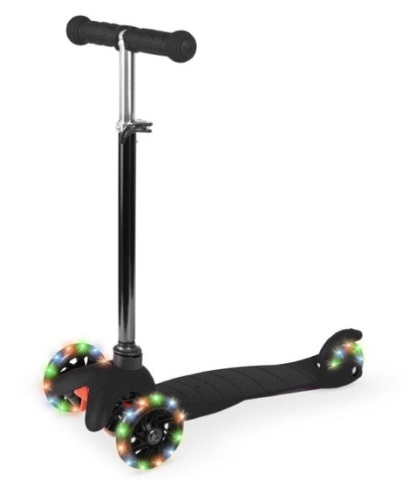 Kids Mini Kick Scooter Toy w/ Colorful Light-Up Wheels, Adjustable T-Bar, Black - Lot 309