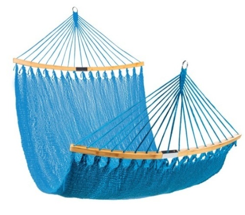 2-Person Woven Polyester Hammock w/ Curved Bamboo Spreader Bar, Carry Bag, Electric Blue - Lot 237