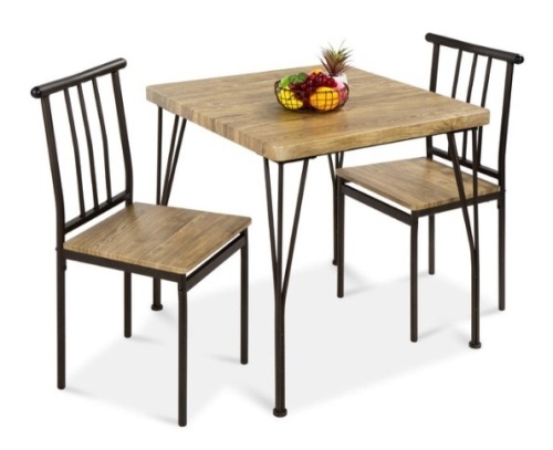 3-Piece Metal Wood Square Dining Table Furniture Set w/ 2 Chairs - Lot 280