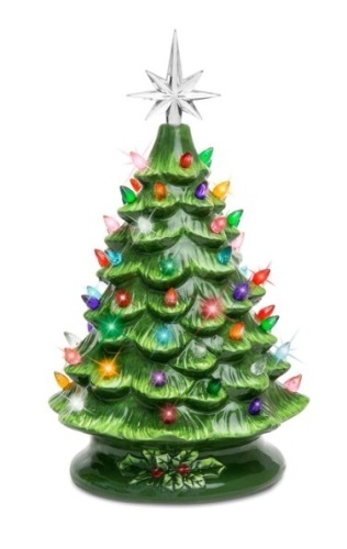 15in Pre-Lit Hand-Painted Ceramic Tabletop Christmas Tree w/ 64 Lights - Lot 310