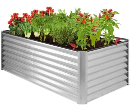 Outdoor Metal Raised Garden Bed for Vegetables, Flowers, Herbs - 6x3x2ft, Silver - Lot 323