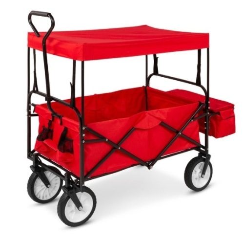 Utility Wagon Cart w/ Folding Design, 2 Cup Holders, Removable Canopy, Red - Lot 329