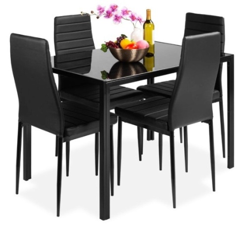5-Piece Dining Table Set w/ Glass Top, Leather Chairs - Lot 332