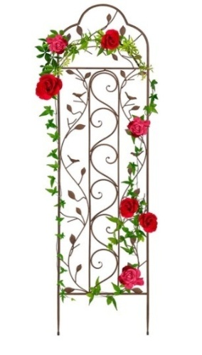 Iron Arched Garden Trellis Fence Panel w/ Branches, Birds - 60x15in - Lot 336