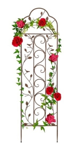 Iron Arched Garden Trellis Fence Panel w/ Branches, Birds - 60x15in - Lot 337